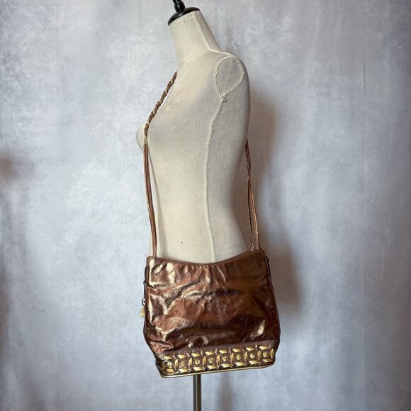 Dawli Vintage Studed Genuine Leather Made In U.S.A.Crossbody Purse Bag Rose Gold - Picture 2 of 12